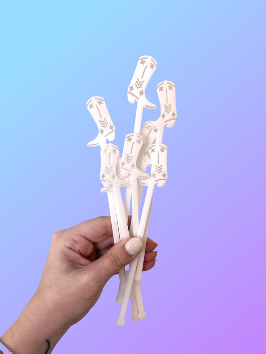 Cowgirl + Cowboy Boot White Swizzle Stir Sticks, Set of 8