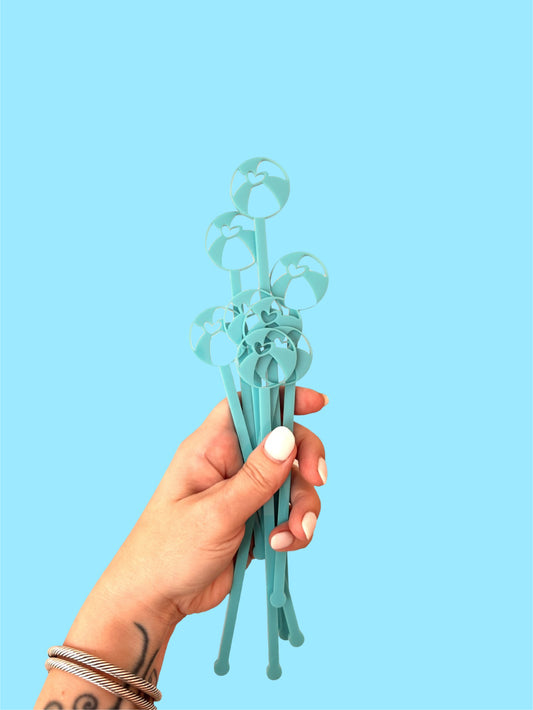 Beach Ball Turquoise Swizzle Stir Sticks, Set of 8