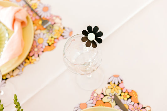 Black Flower Acrylic Drink Tag, Set of 6