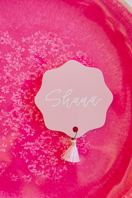 Pink Tassel Blank Acrylic Place Card, Set of 6
