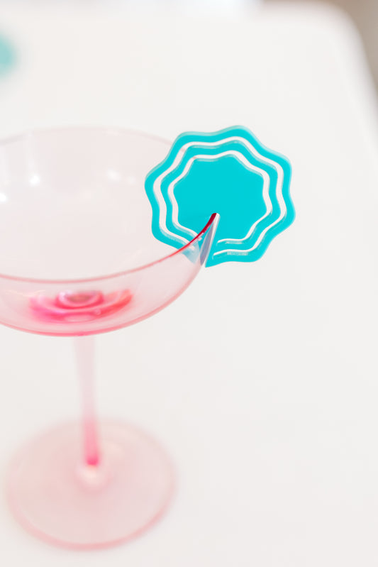 Wavy Turquoise Acrylic Drink Tag, Set of 6