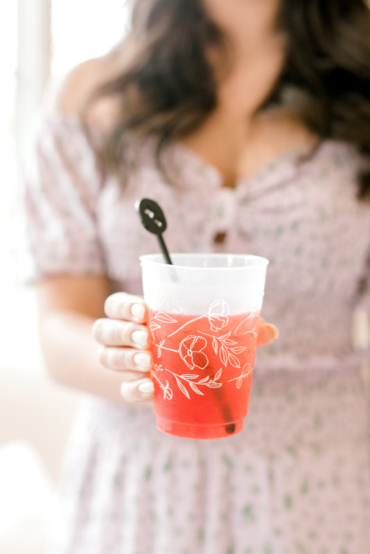 Delicate White Floral Shatterproof Cups, Set of 8