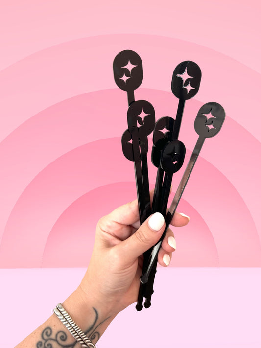 Star Oval Black Swizzle Stir Sticks, Set of 8