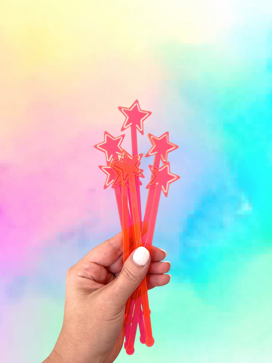 Star Neon Pink Swizzle Stir Sticks, Set of 8